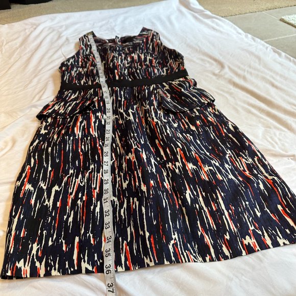 Milly Dress Olivia Silk Linen Sheath Peplum Sleeveless Career Black Red Size 8 - Picture 7 of 12